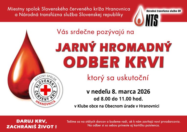 Plagát - Jarný hromadný odber krvi 2026